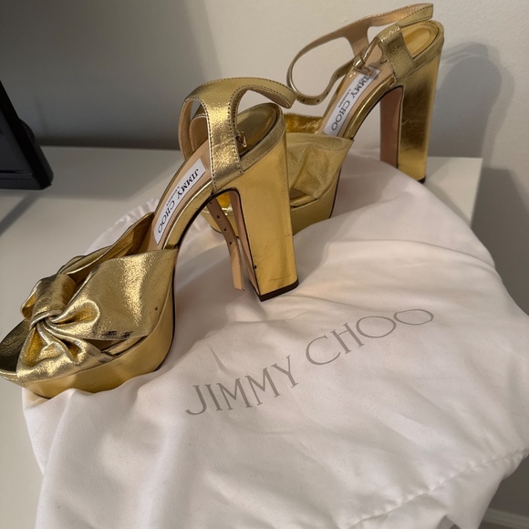Jimmy Choo Heloise Metallic Ankle-Strap Platform Sandals - Picture 3 of 4